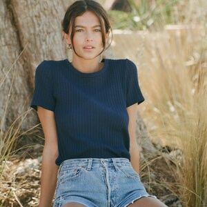 Ysé Paris navy ribbed t-shirt in size 34/0/XS. NWOT
